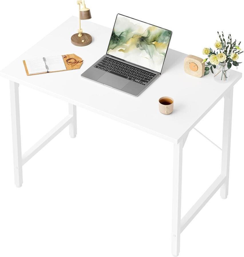 Minimalistisch Bureau 80 x 40 cm Computertafel met Stalen Frame en Houten Blad Ideaal voor Thuis en Kantoor