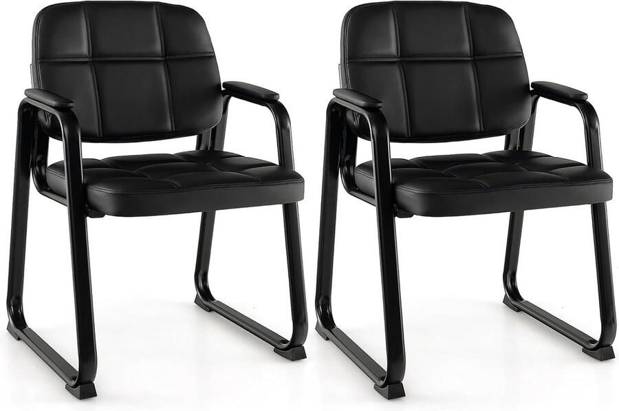Conferentiestoelen set van 2 gevoerde bezoekersstoelen met armleuningen en metalen frame bureaustoelen tot 150 kg belastbaar wachtkamerstoelen voor kantoor conferentie receptie zwart