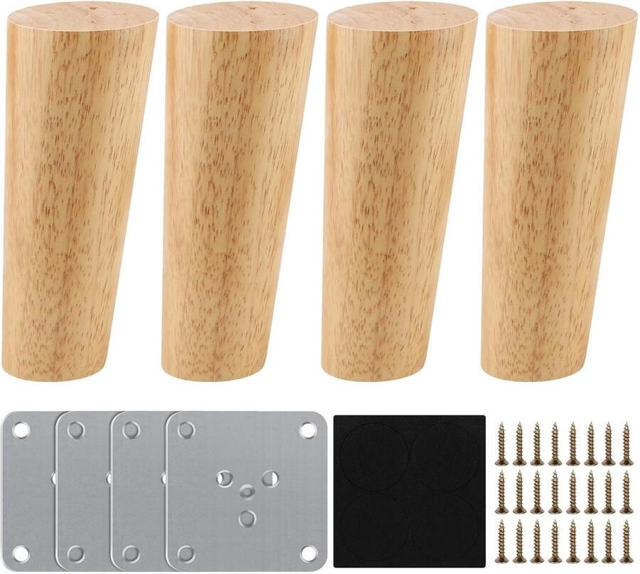 Conische houten meubelpoten verhoog de meubels set van 4 100% massief eiken
