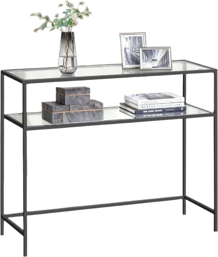 Console Table Entrankabel Sofa -tabel Stijlvol en duurzaam Black metaal en glas 100 cm x 35 cm x 80 cm