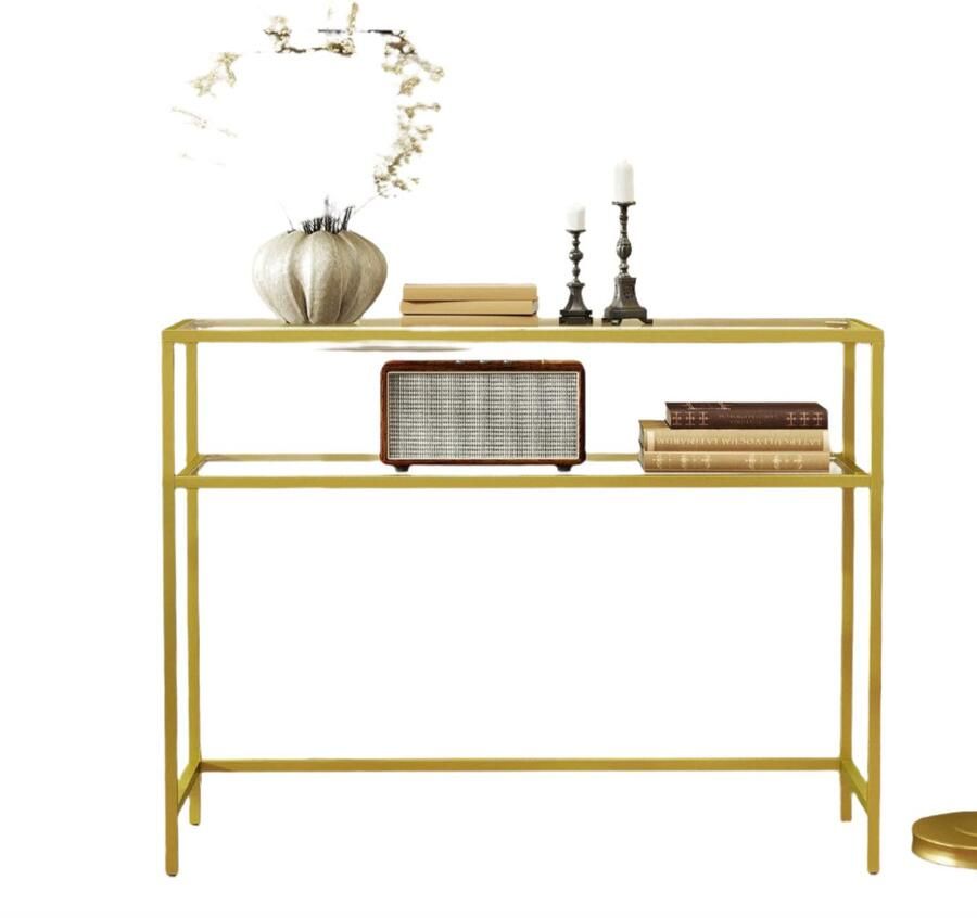 Console Table Entrankabel Sofa -tafel Stijlvolle gouden afwerking Metaal en glas 100 cm x 35 cm x 80 cm