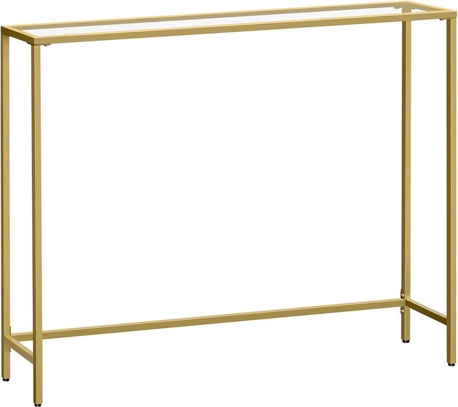 Rootz Living Rootz Glazen Stalen Console Tafel Licht Goud Transparant Ingangstafel Salontafel Gehard Glas Stevig Stalen Frame Modern Design 20cm x 100cm x 80cm - Foto 2