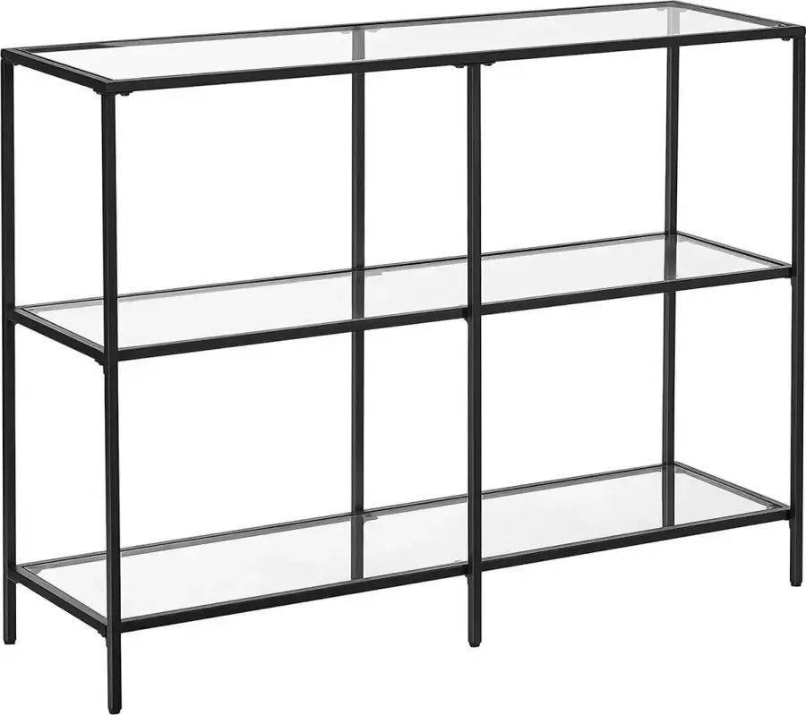 Furnibella Console tafel gang tafel 3 niveaus bijzettafel gehard glazen leggers 100 x 30 x 73 cm metalen frame modern voor gang woonkamer slaapkamer zwart LGT027B01