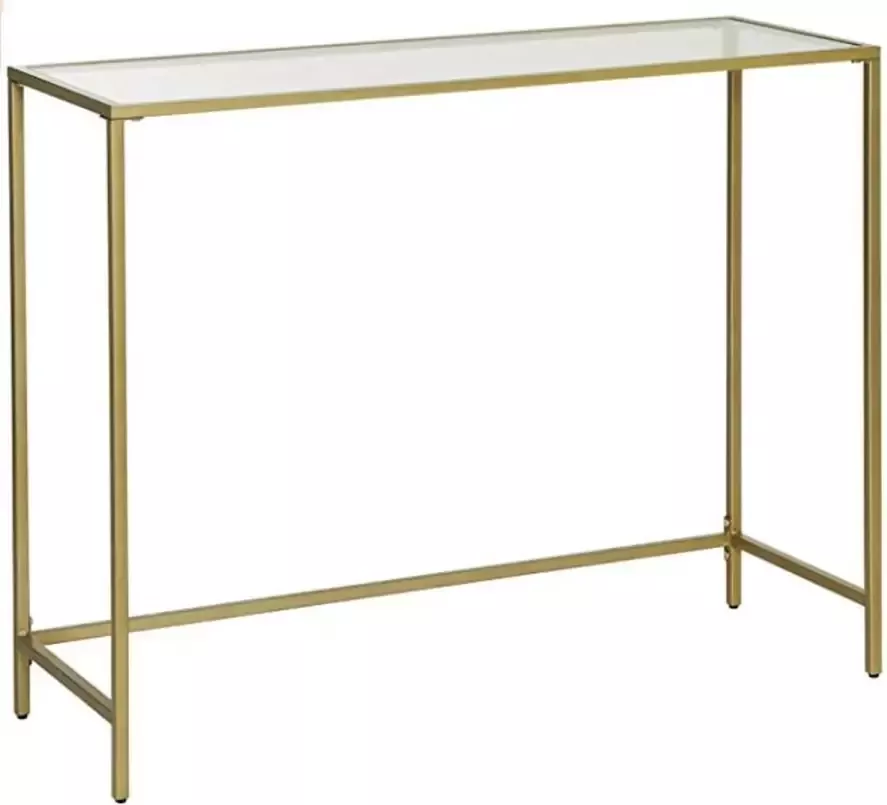 Console tafel gehard glazen bijzettafel moderne banktafel eenvoudig te monteren verstelbare poten woonkamer gang goudkleurig LGT26G