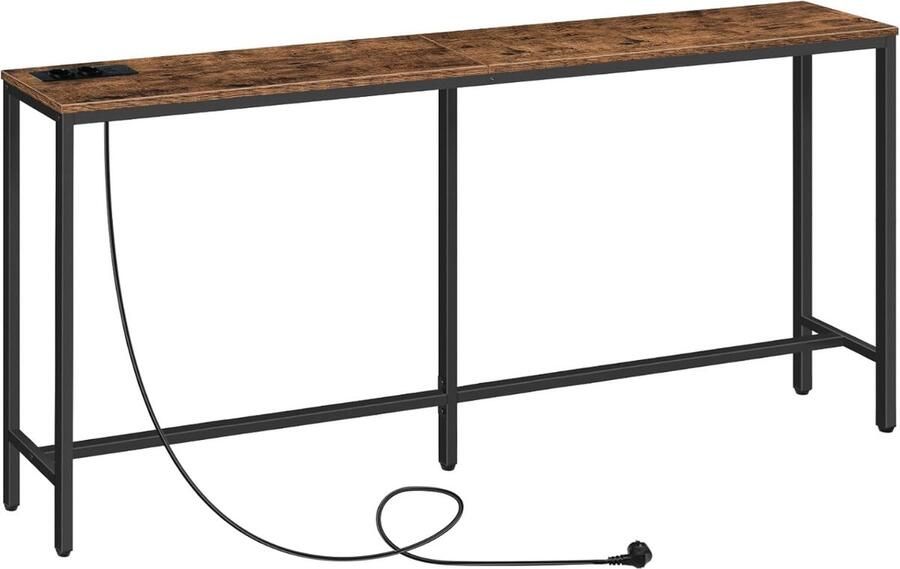 Console Tafel met Oplaadstation 160 cm Smalle Bank Tafel Industriële Hal Tafel met USB-Poorten Bijzettafel voor Entree Gang Foyer Woonkamer Vintage Bruin