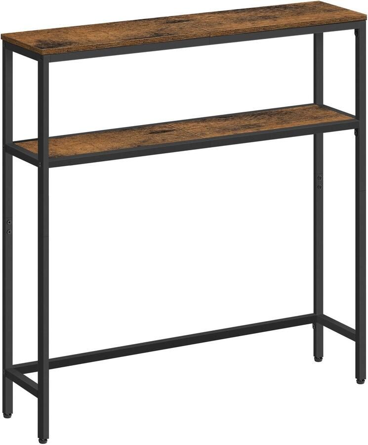 Smal console tafel – Bijzettafel – 20x80x80 cm – Industrieel design – 2 planken – Ruimtebesparend – Hout en staal – Tot 30 kg draagkracht – Stevig en eenvoudig te monteren