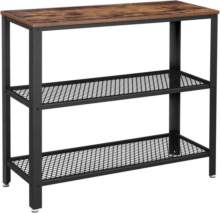 Console Tafel Vintage Haltafel Bijzettafel Dressoir 2 Lattenschappen 101 5x35x80 cm Stalen Frame Houtlook Blad Industrieel Design Multifunctioneel Eenvoudig te Monteren
