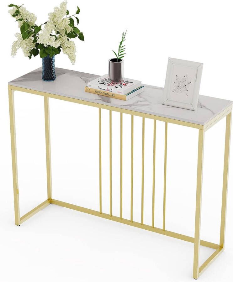 Console Tafel voor Hal 100x30x78.5cm Foyer Tafel Echt Gesinterde Stenen Tafel Hoogglans Marmeren Tafelblad met Luxe Gouden Benen Elegante Sofa Bijzettafel Console Entryway Tafel Hall Tafel