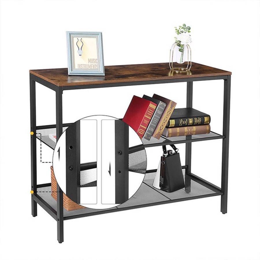 Console tafel zwart met hout 100 x 35 x 80 Haltafel Wandtafel metaal Dressoir Sidetable Voor slaapkamer Badkamer & Woonkamer