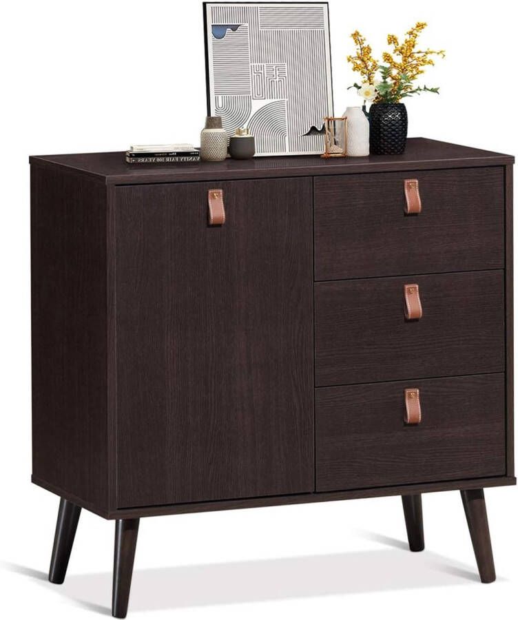 Consolekast met verstelbare plank dressoir met 3 laden bijzetkast multifunctioneel meubel commode (bruin)