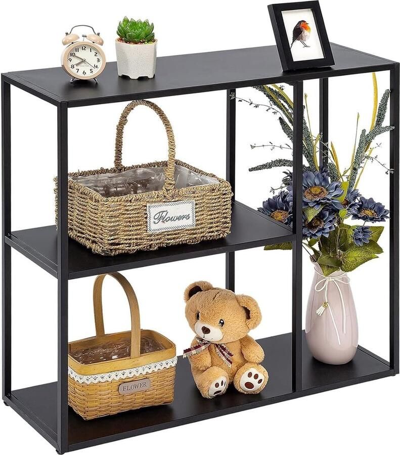 Consoletafel bijzettafel moderne banktafel smalle consoletafel met 3 planken van metaal woonkamer hal 80 x 25 x 75 cm zwart