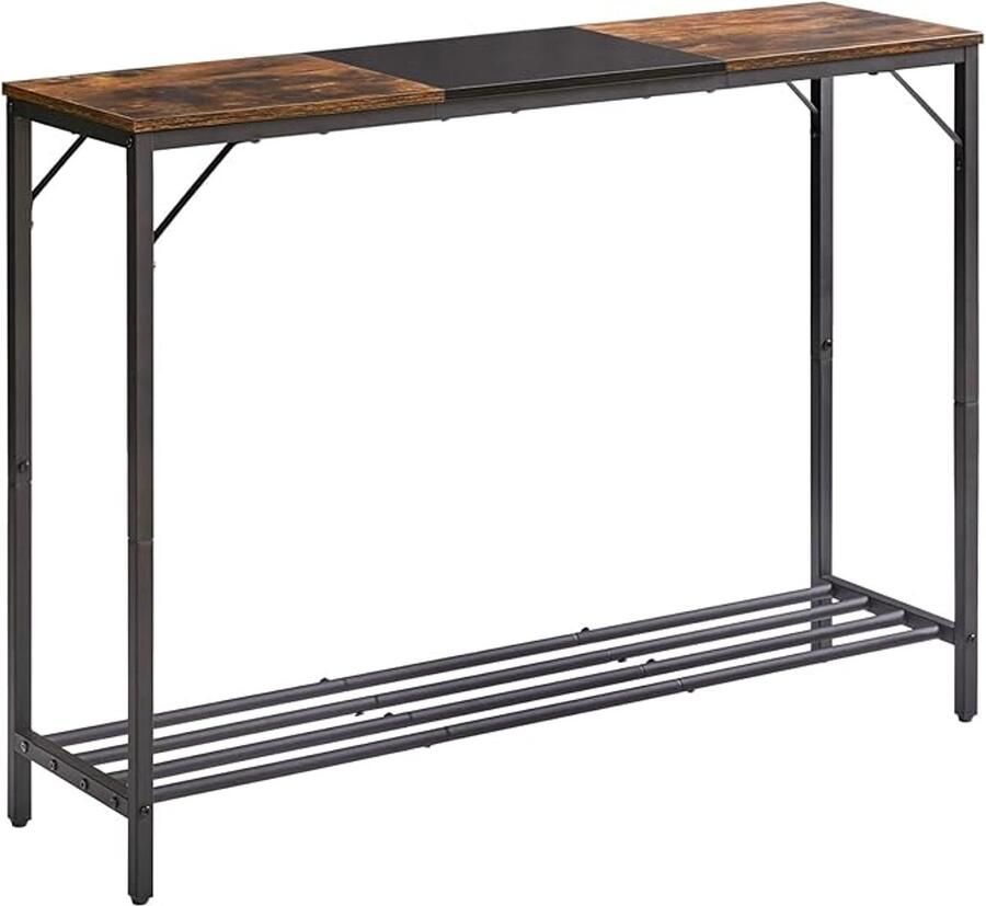 Consoletafel bijzettafel modieus splitdesign ingangstafel smalle salontafel met open planken voor entree woonkamer kantoor 107 x 30 x 78 cm rustiek bruin en zwart