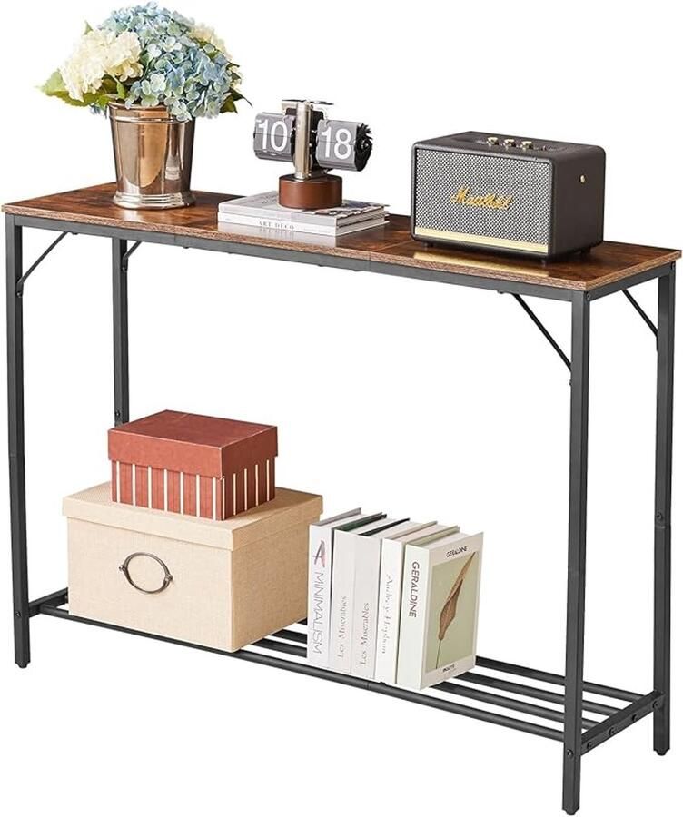 Consoletafel bijzettafel modieus splitdesign ingangstafel smalle salontafel met open planken voor entree woonkamer kantoor 107 x 30 x 78 cm rustiek bruin