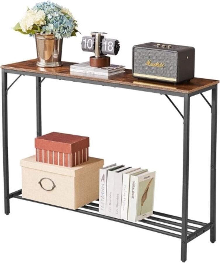 Retadou Consoletafel bijzettafel modieus splitdesign ingangstafel smalle salontafel met open planken voor entree woonkamer kantoor 107 x 30 x 78 cm rustiek bruin