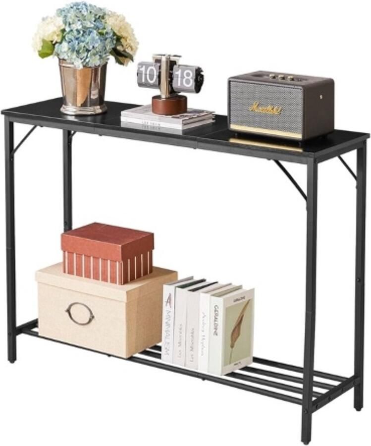 Retadou Consoletafel bijzettafel modieus splitdesign ingangstafel smalle salontafel met open planken voor entree woonkamer kantoor 107 x 30 x 78 cm zwart