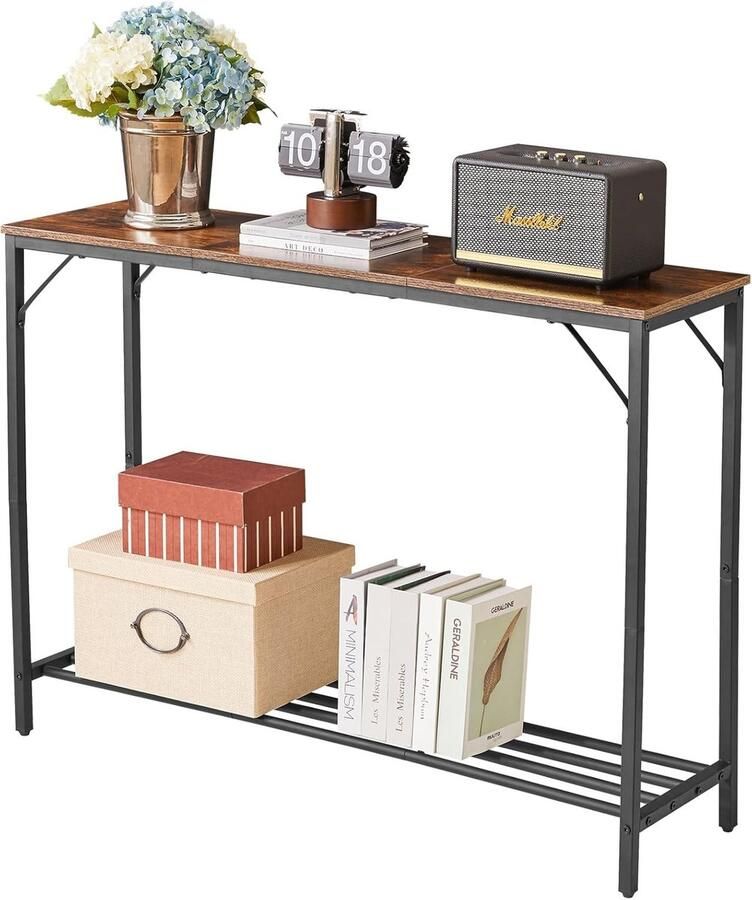 Consoletafel bijzettafel modieus splitdesign ingangstafel smalle salontafel met open planken voor entree woonkamer kantoor 107 x 30 x 78 cm rustiek bruin