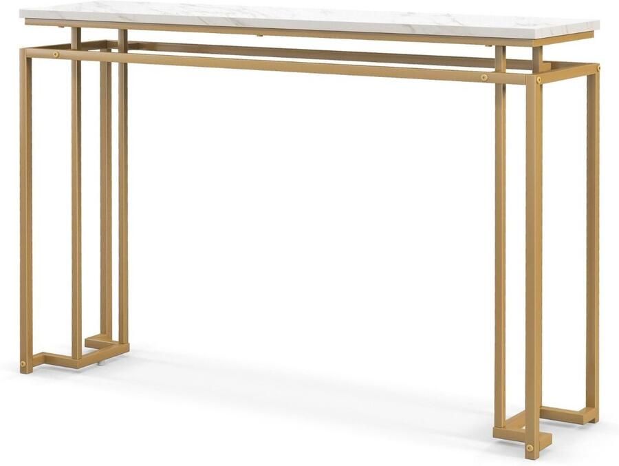 Consoletafel Entreeconsole Marmeren effect Modern geometrisch ontwerp Goudkleurig metalen frame voor entreehal Woonkamer 120 x 30 x 805 CM Wit