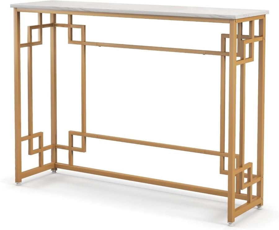 “Consoletafel Halmeubel 110x30x81 cm – Kunstmarmer Goudkleurig Metalen Frame Geometrisch Design Anti-Kantelkit Wit”