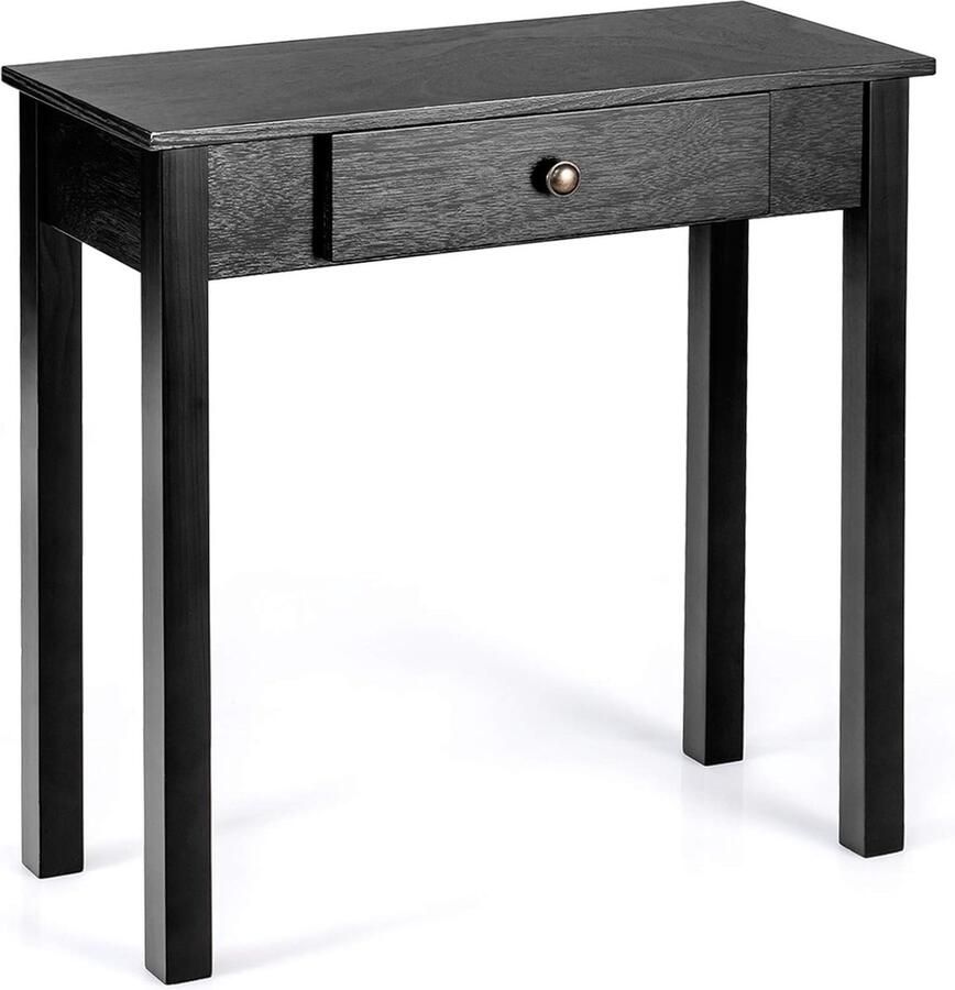 Consoletafel hout 71 x 30 x 71 cm smalle haltafel met lade bijzettafel voor entree hal woonkamer en slaapkamer (zwart)