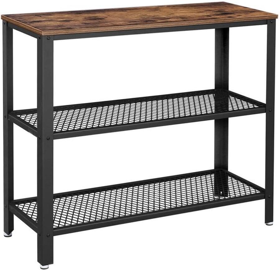 Furnibella Consoletafel in Industriële Stijl met 3 Niveaus vintage bruin-zwart