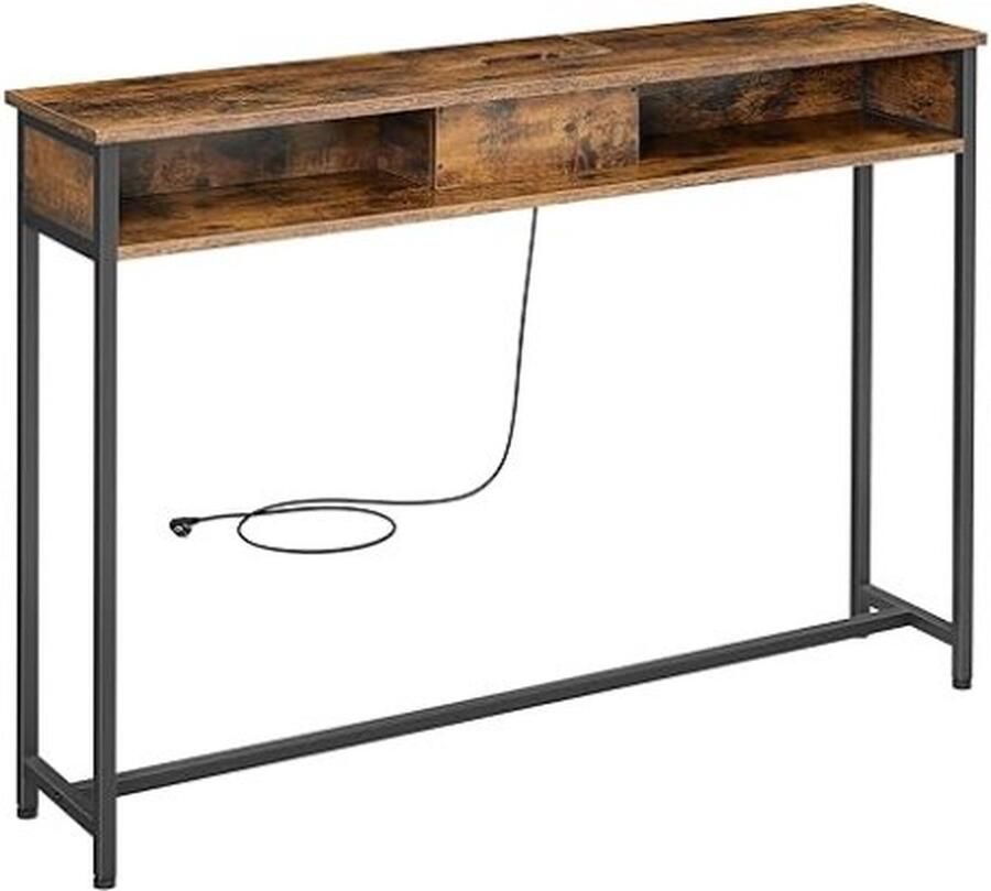 ZAZA Home Consoletafel met ingebouwd stopcontact en 2 USB poorten Stevig zwart metalen frame Vintage Bruin 120 cm