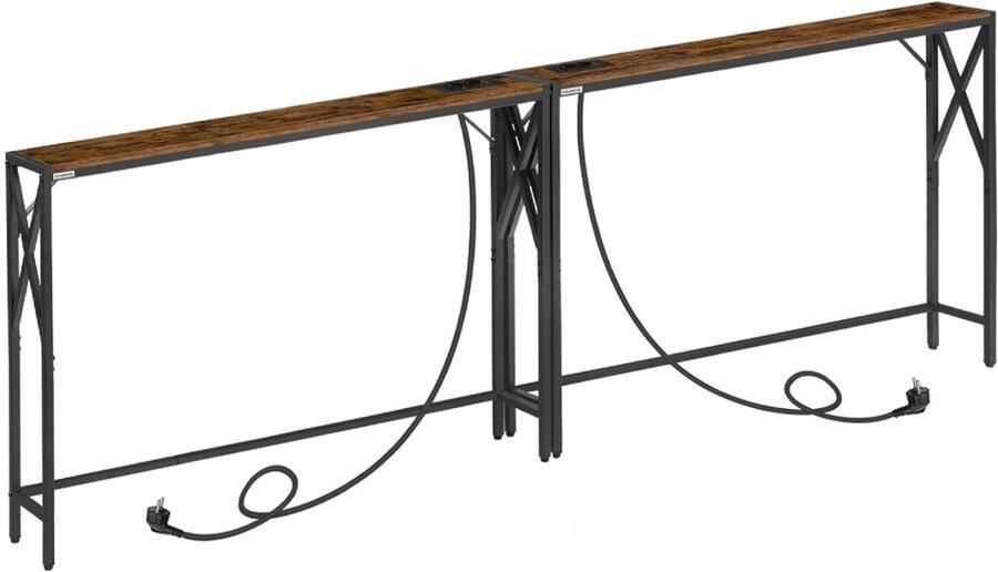 Consoletafel met laadstation ingang smalle consoletafel haltafel bijzettafel voor woonkamer hal vintage bruin en zwart