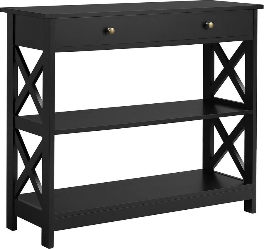 Consoletafel met Lade en Opbergvakken voor Hal of Woonkamer Stevig X-frame 100 x 30 x 80 cm Zwart