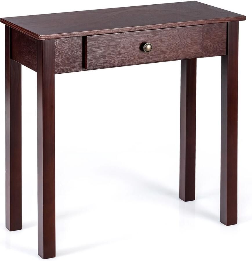 Consoletafel met lade nachtkastje met massief houten poten bijzettafel voor woonkamer badkamer bruin zwart