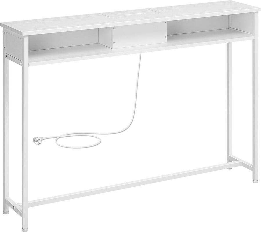 Consoletafel met stopcontacten Ruimtebesparende console Witte bijzettafel Max. 100kg belasting 25x120x81 1cm