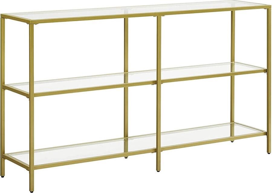 3 Tier Console Table Entryway Table Hallway Table Elegant Design 130cm x 30cm x 73cm Gold Steel & Tempered Glass