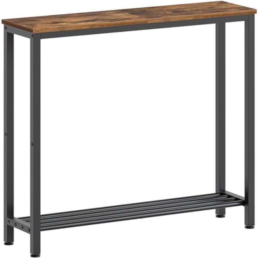 Consoletafel smal bijzettafel met 2 etages 75 cm toegangstafel van houtmateriaal haltafel ruimtebesparend voor woonkamer entree hal rustiek bruin en zwart XCT03BR