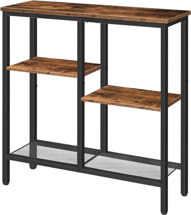Consoletafel smalle bijzettafel industriële stijl 1 stuk rustiek bruin en zwart staal en hout