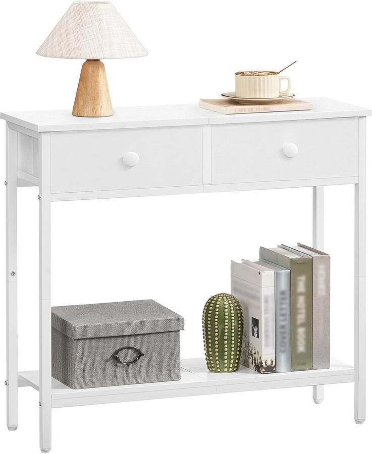 Consoletafel smalle bijzettafel met 2 stoffen laden 75 cm gangtafel banktafel in industriÃle stijl voor entree woonkamer hal wit