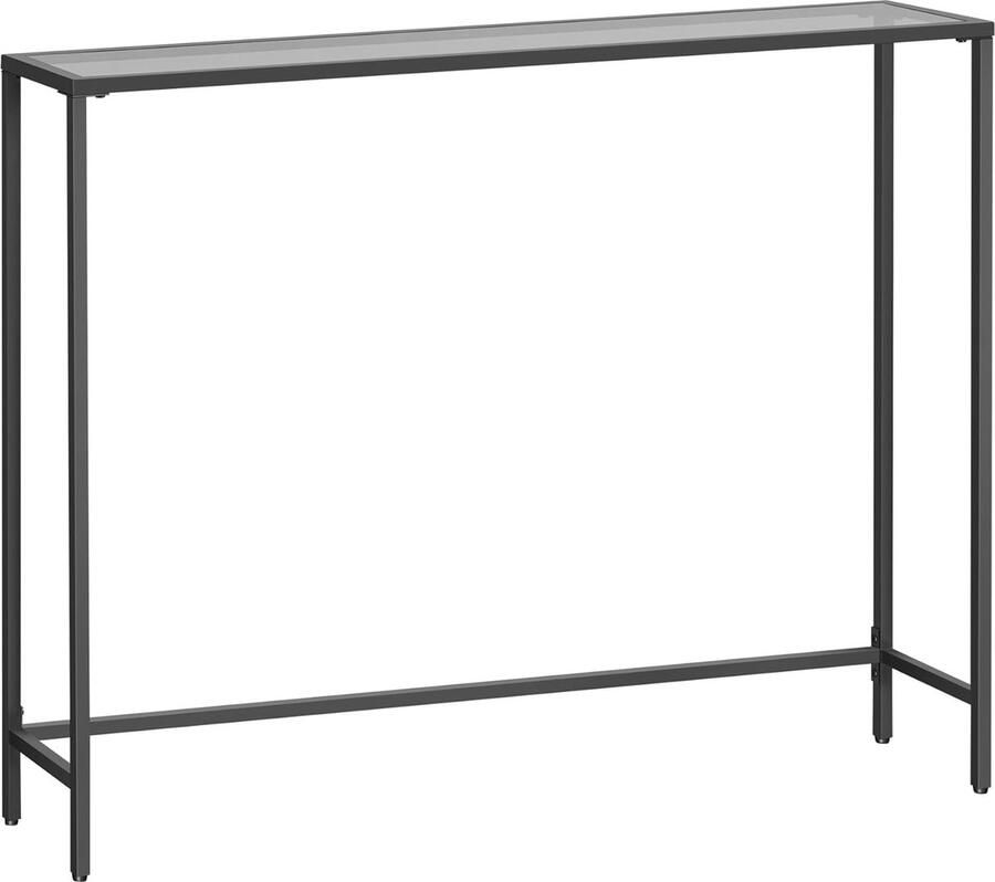 Songmics Console Tafel Bijzettafel Gehard Glas Tafelblad Moderne Sofatafel Eenvoudige Montage met Verstelbare Voeten voor Woonkamer Gang Inktzwart en Leisteengrijs