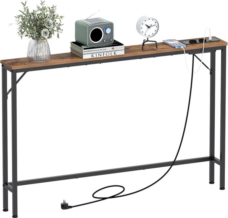 Smalle Consoletafel met Laadstation Industrieel Design 1 stuk Vintage Bruin Staal 120 x 15 x 80 cm