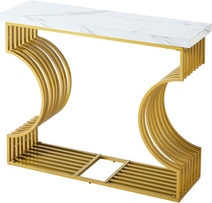 Consoletafel – woonkamer – 100 × 35 × 80 cm – Moderne witte hoogglans bijzettafel met gouden voet
