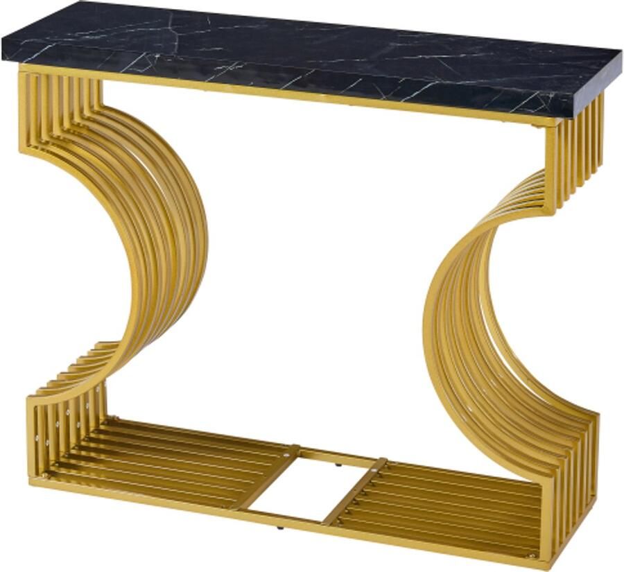Consoletafel – woonkamer – 100 × 35 × 80 cm – Moderne zwarte hoogglans bijzettafel met gouden voet