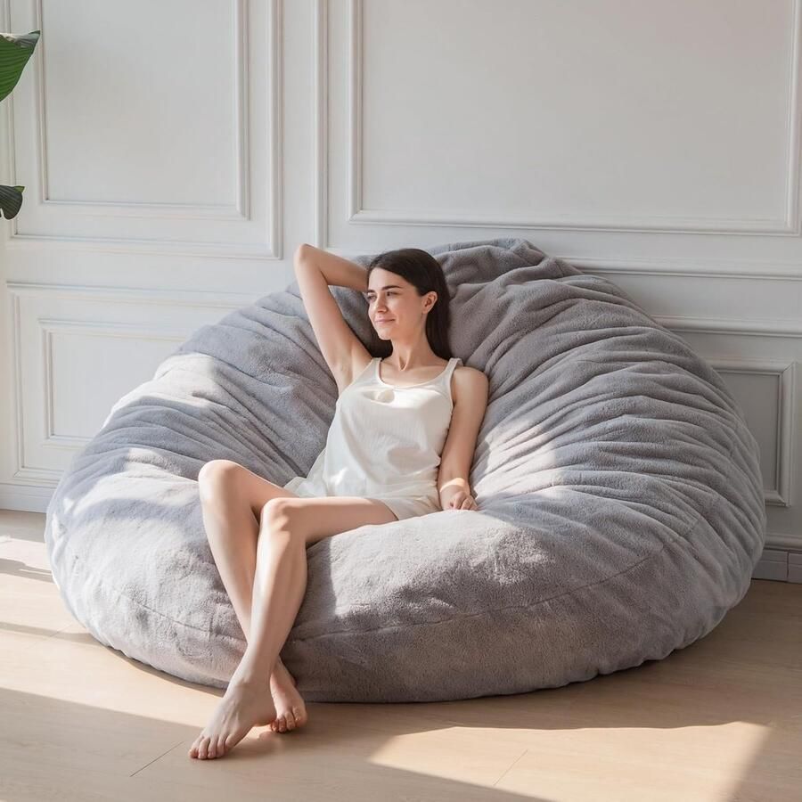 Converteerbare Zitzakbed voor Volwassenen 3-in-1 Zitzakstoel Fauteuil en Vloerbed Comfortabel en Ruimtebesparend Grijze Pluche Hoes (150 x 150 cm)