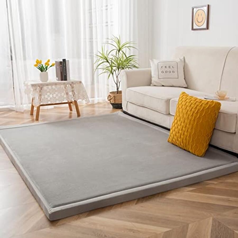 Coral Velvet Vloerkleed 3cm Dikke Antislip Pluche Kortpolig Moderne Wasbare Zachte Mat Perfect voor Yoga Oefening en Krollen (Grijs 200x200cm)