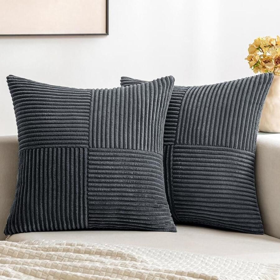 Corduroy fluwelen kussenslopen modern zacht decoratief set van 2 bank slaapkamer 50 x 50 cm donkergrijs