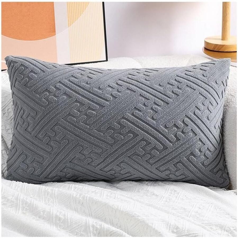 Furnibella -Corduroy Kussenhoes 50x70 cm – Zachte Decoratieve Sierkussenhoes voor Bank Fauteuil of Slaapkamer – Dark Gray – 1 Stuk