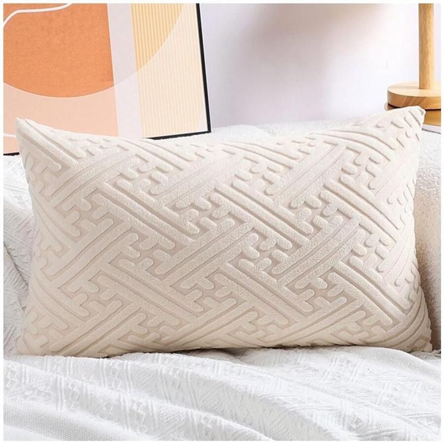 Furnibella -Corduroy Kussenhoes 50x70 cm – Zachte Decoratieve Sierkussenhoes voor Bank Fauteuil of Slaapkamer – Beige– 1 Stuk