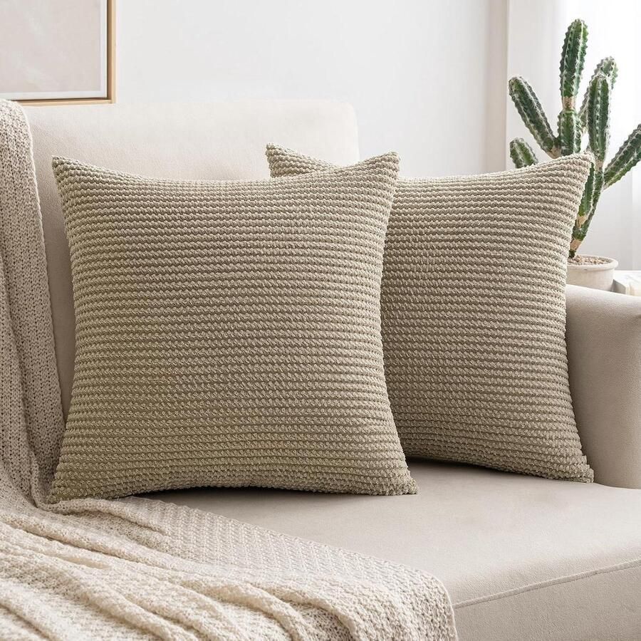 Corduroy kussenhoezen vierkante decoratieve kussenslopen set van 2 bank slaapkamer woonkamer 50 x 50 cm zandkleurig