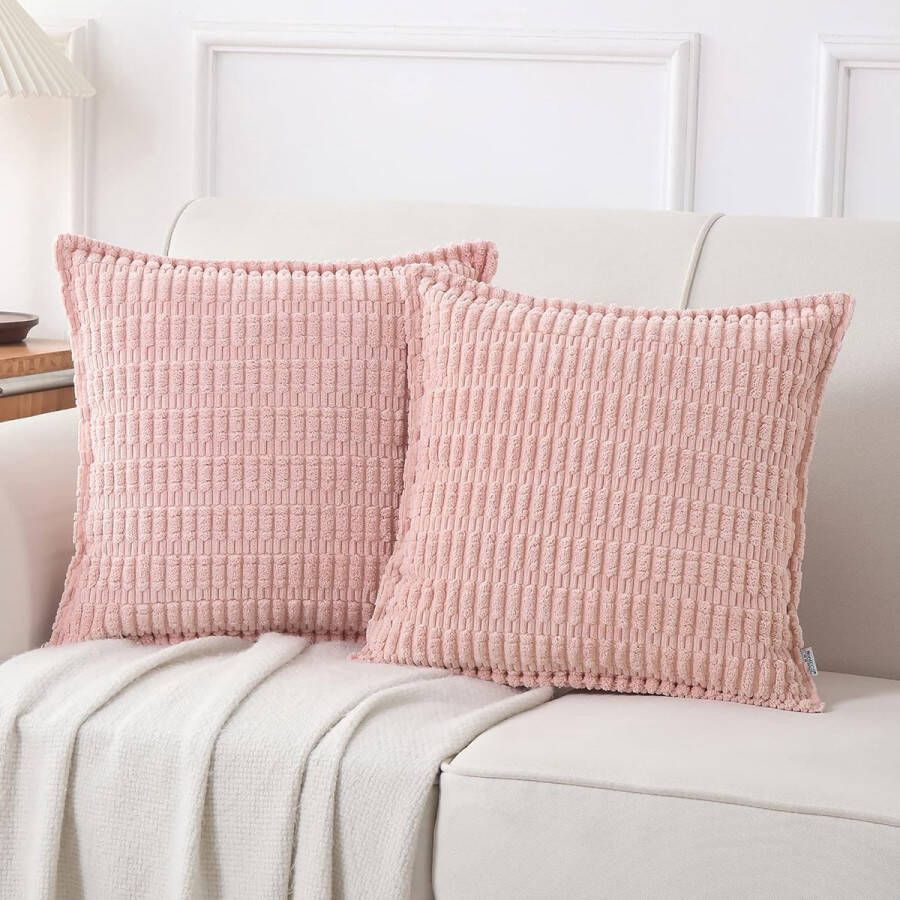 Corduroy kussensloop 40 x 40 cm roze kussenslopen boho decoratieve kussens kussenhoes sofakussen zacht voor bank set van 2