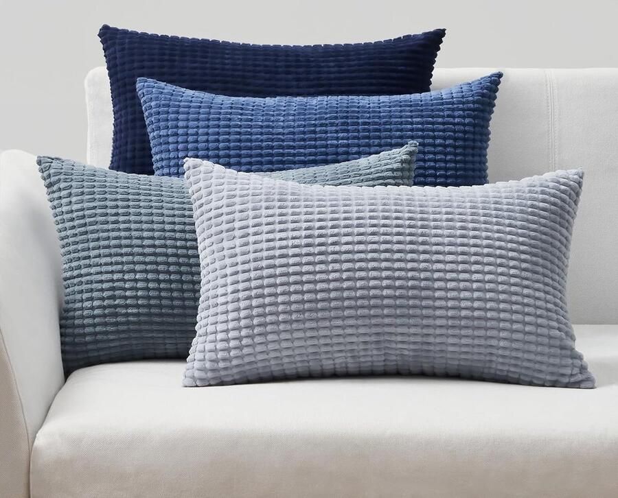 Corduroy Kussensloop Set van 4 in Blauw 30 x 50 cm Decoratieve Kussenhoezen voor Bank Slaapkamer Woonkamer Balkon