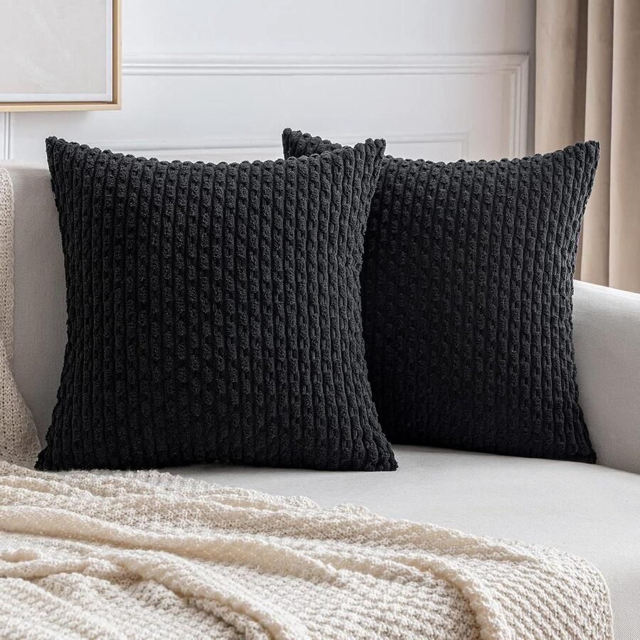 Corduroy kussenslopen 30 x 50 cm donkergrijs pluizig stijlvol en decoratief klassiek patroon kruisstrepen onzichtbare ritssluiting voor bank en bed thuis hoes voor sierkussen 30x50