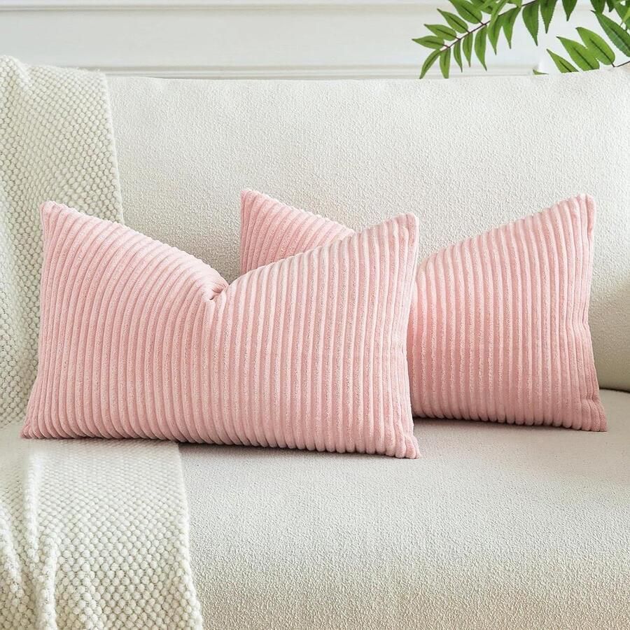 Corduroy kussenslopen Set van 2 decoratieve sierkussens 30 x 50 cm roze voor bank en woonkamer