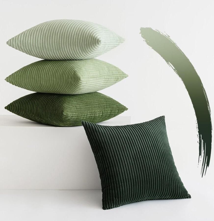 Decoratieve corduroy kussenslopen set van 4 zacht voor bank 40 x 40 cm groene serie binnenkussen 40x40