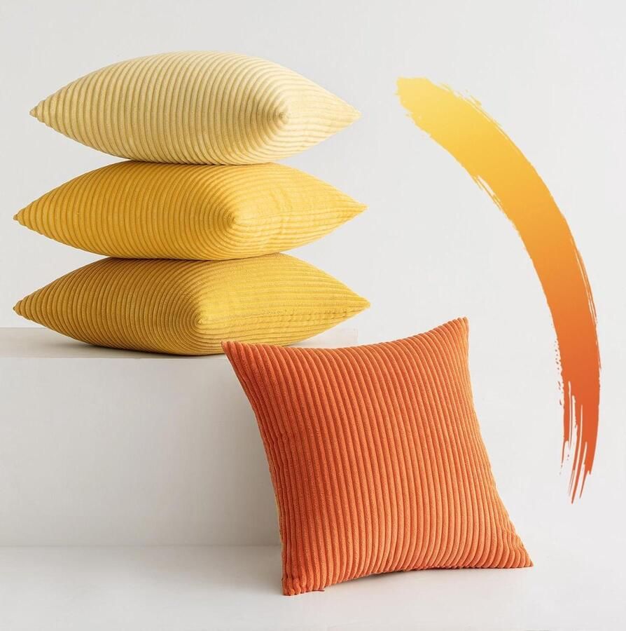 Corduroy kussenslopen Set van 4 Decoratieve kussensloop Zacht voor bank 50 x 50 cm Oranje serie