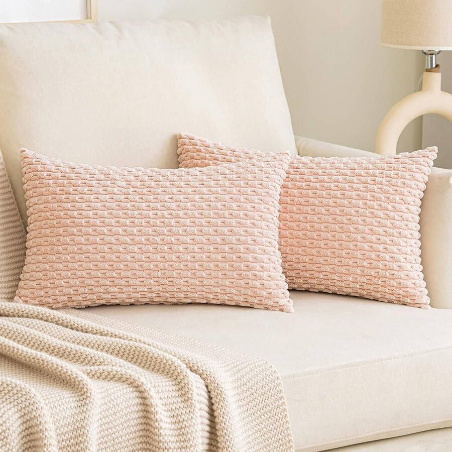 Corduroy kussenslopen sofakussen 30 x 50 cm moderne kussenhoezen decoratieve sierkussens zachte sierkussenhoes voor woonkamer bank slaapkamer set van 2 roze